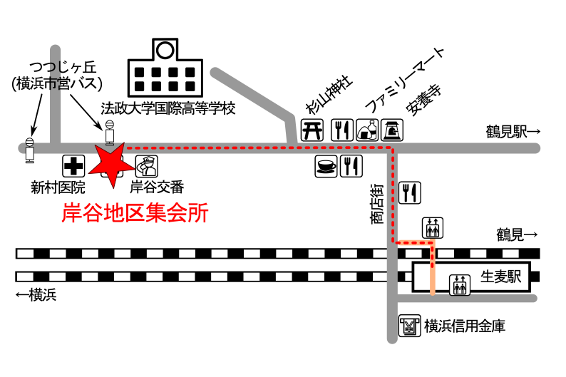 岸谷地区集会所の地図